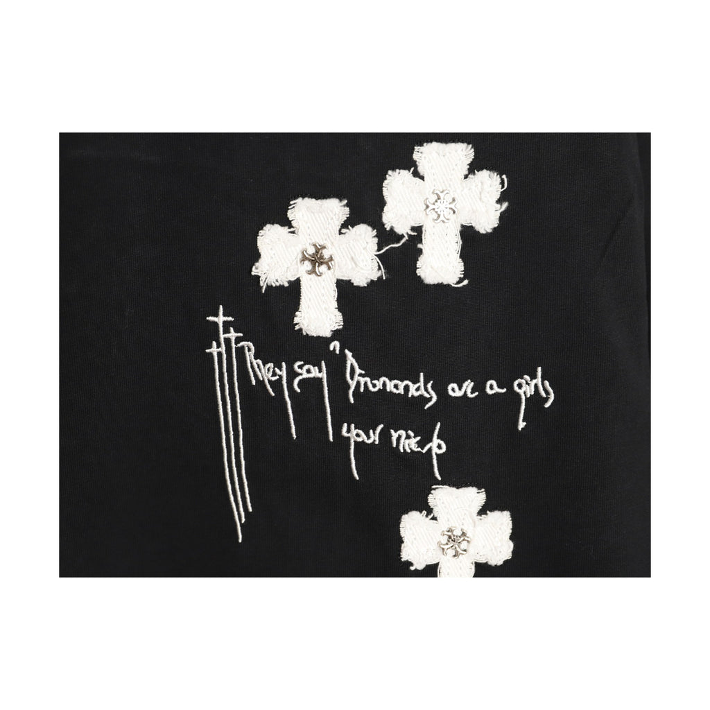 Chrome Hearts distressed white cross embroidery detail