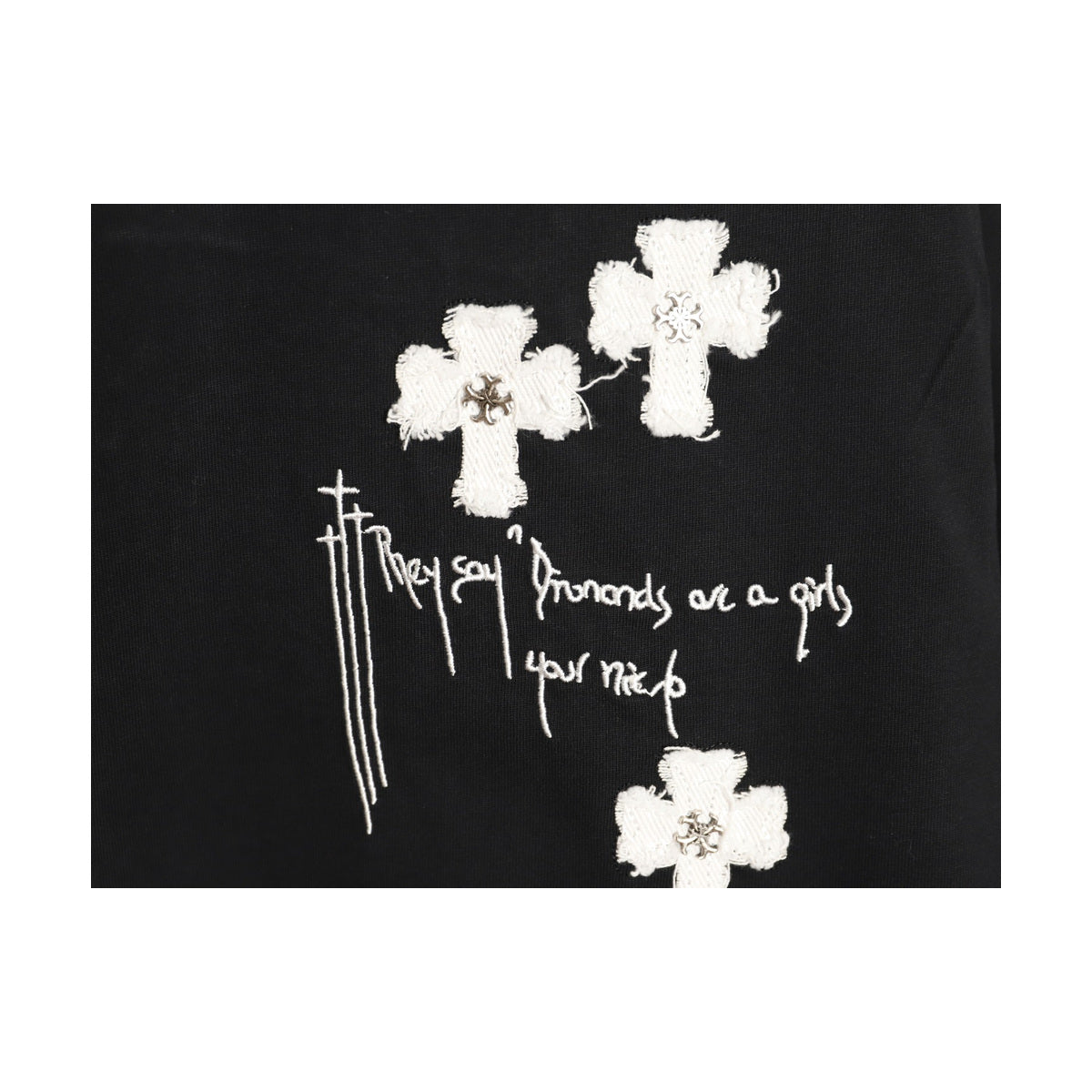 Chrome Hearts distressed white cross embroidery detail