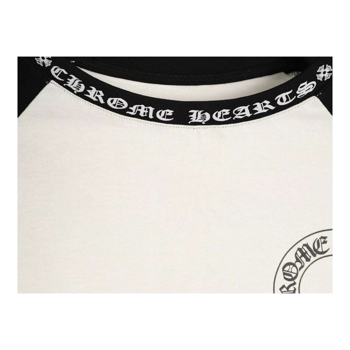 Chrome Hearts branded neckline and chest graphic detail