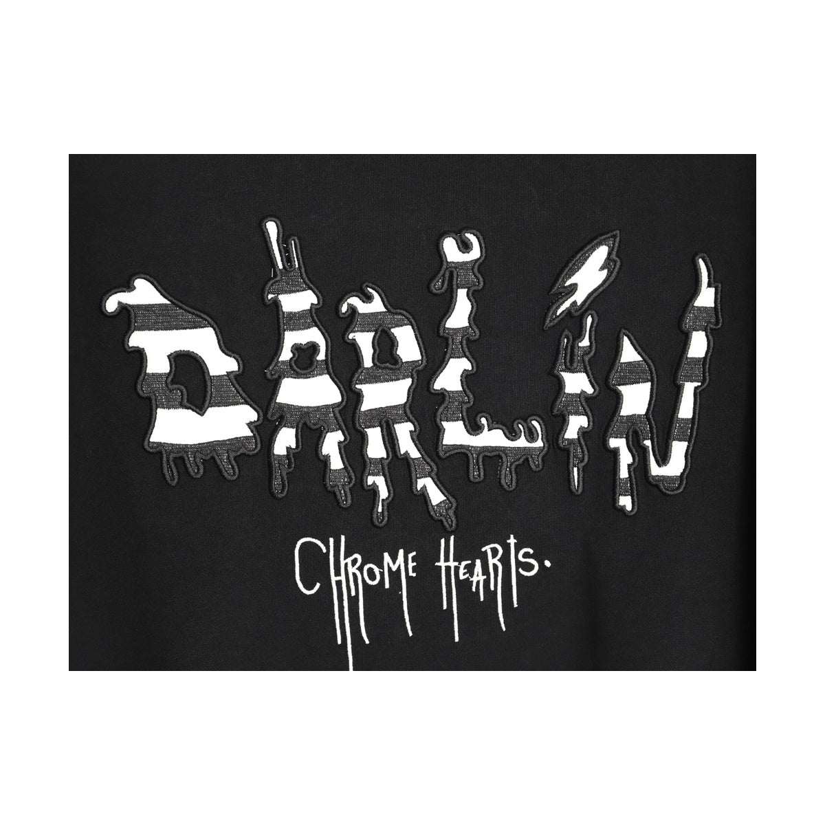 Chrome Hearts back graphic embroidery detail on black