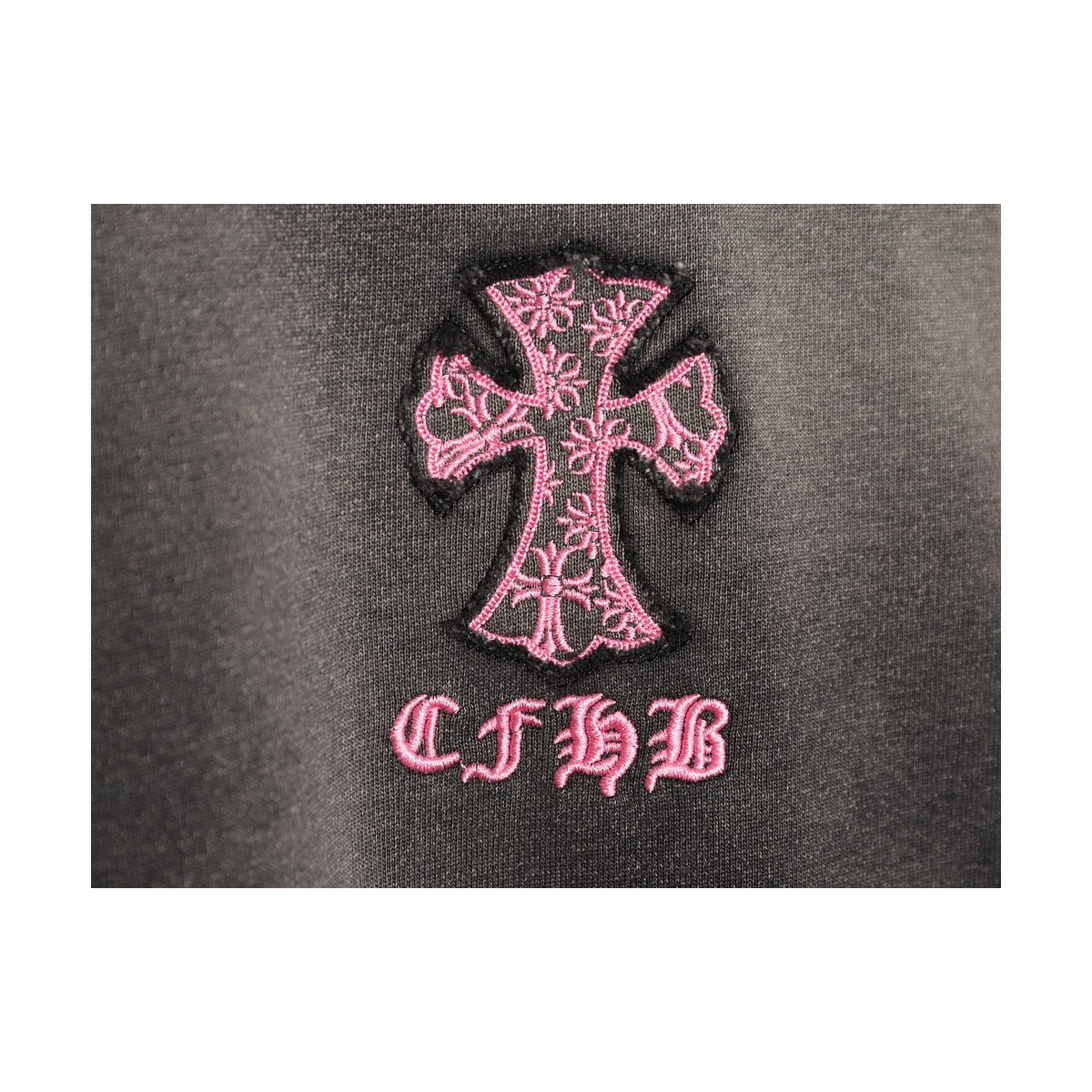 Chrome Hearts pink embroidered cross detail