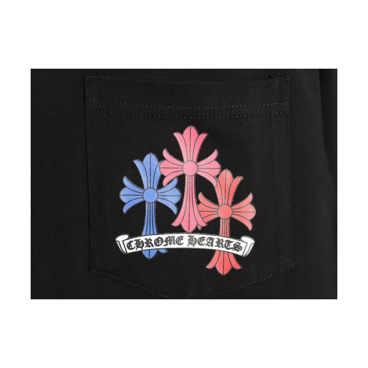 Chrome Hearts black chest pocket graphic detail