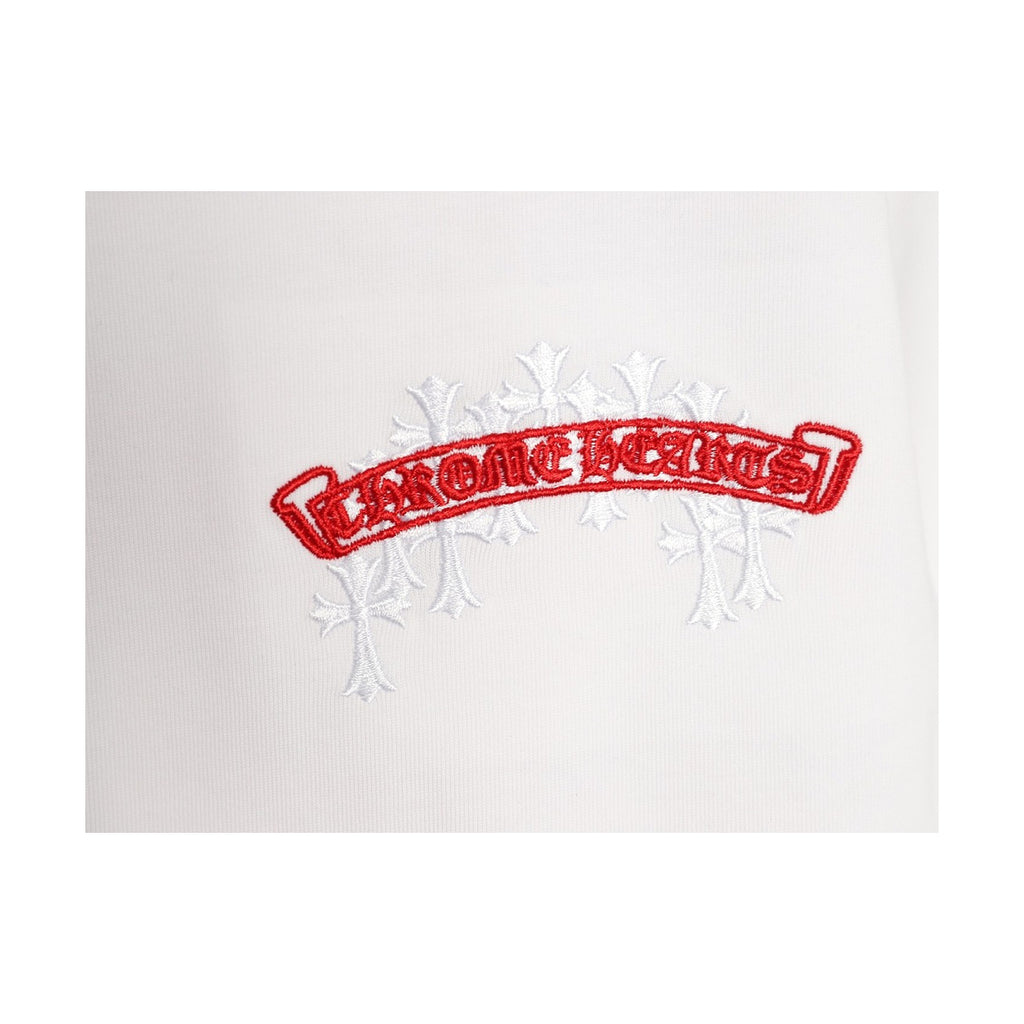 Chrome Hearts chest banner embroidery detail on white