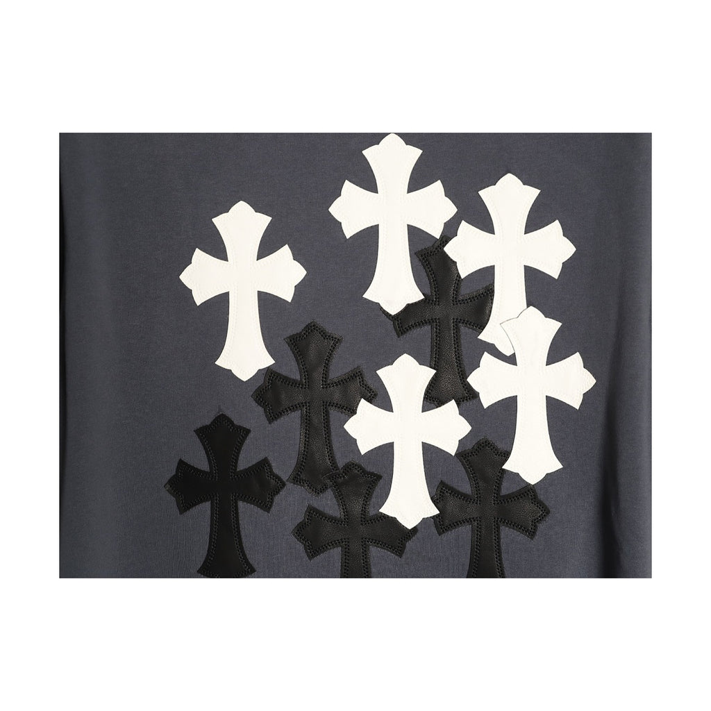 Chrome Hearts black and white cross applique detail on charcoal