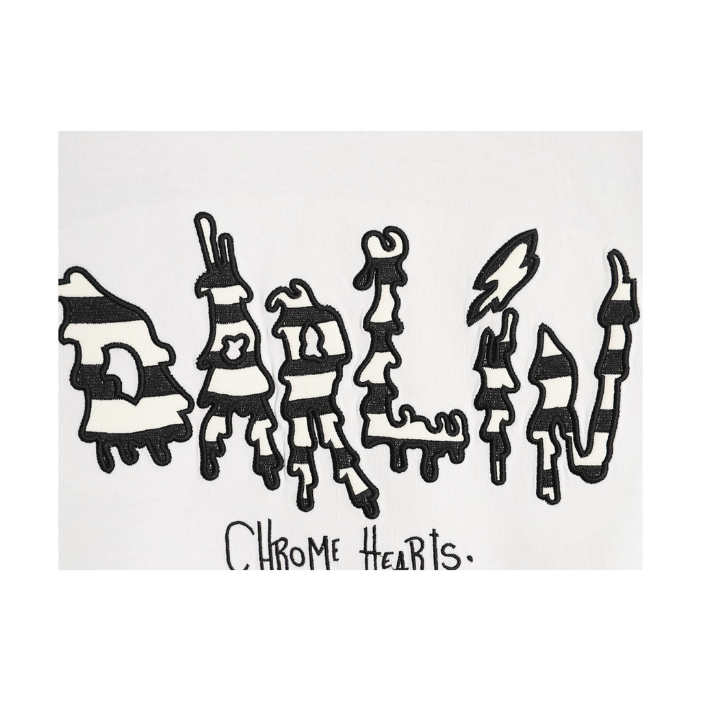 Chrome Hearts back graphic embroidery detail on white