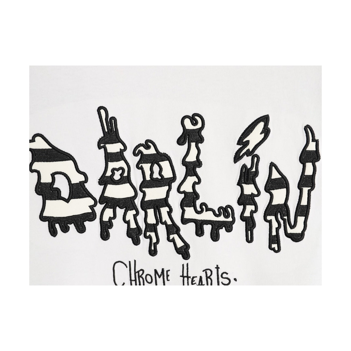 Chrome Hearts back graphic embroidery detail on white
