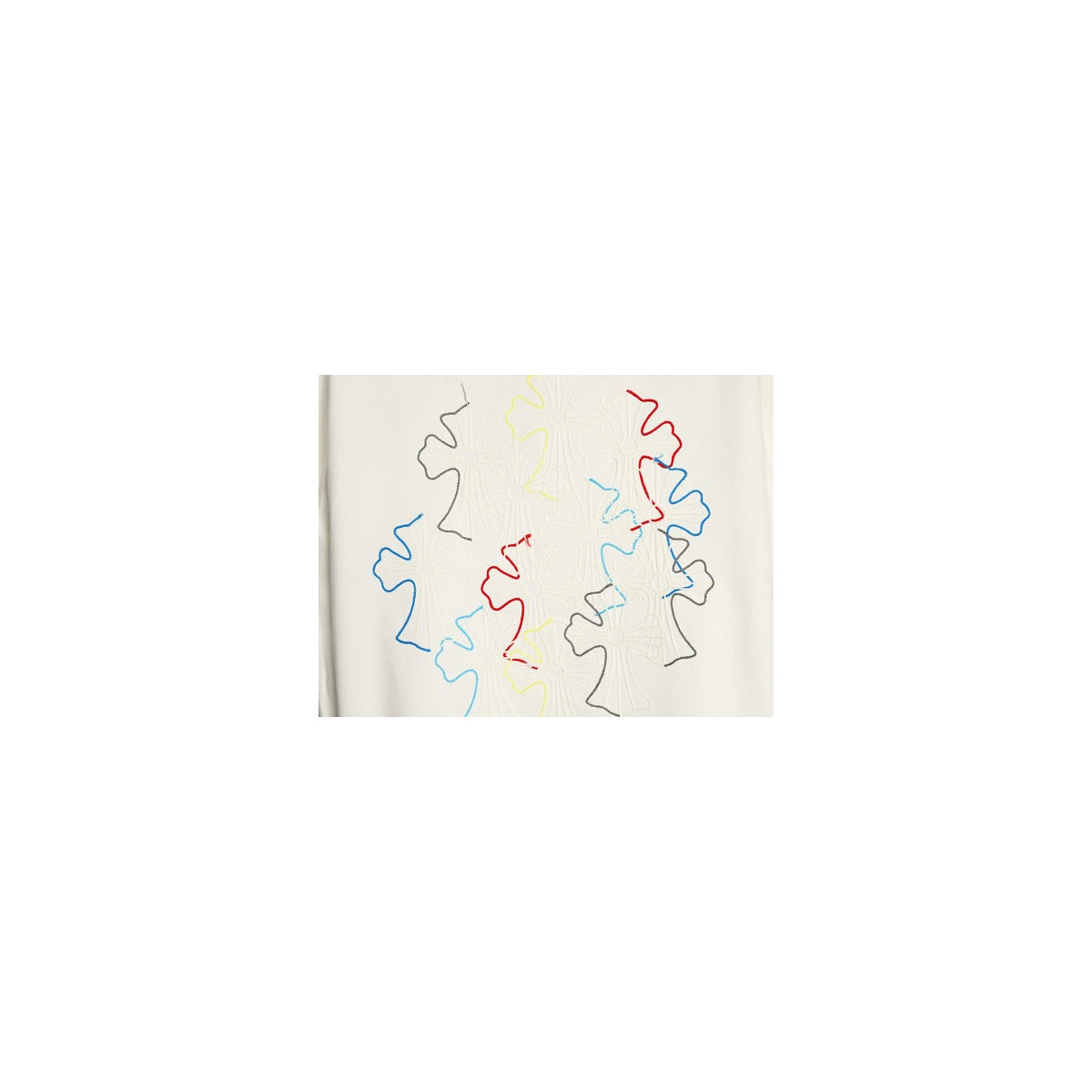Chrome Hearts clustered cross back embroidery detail on cream