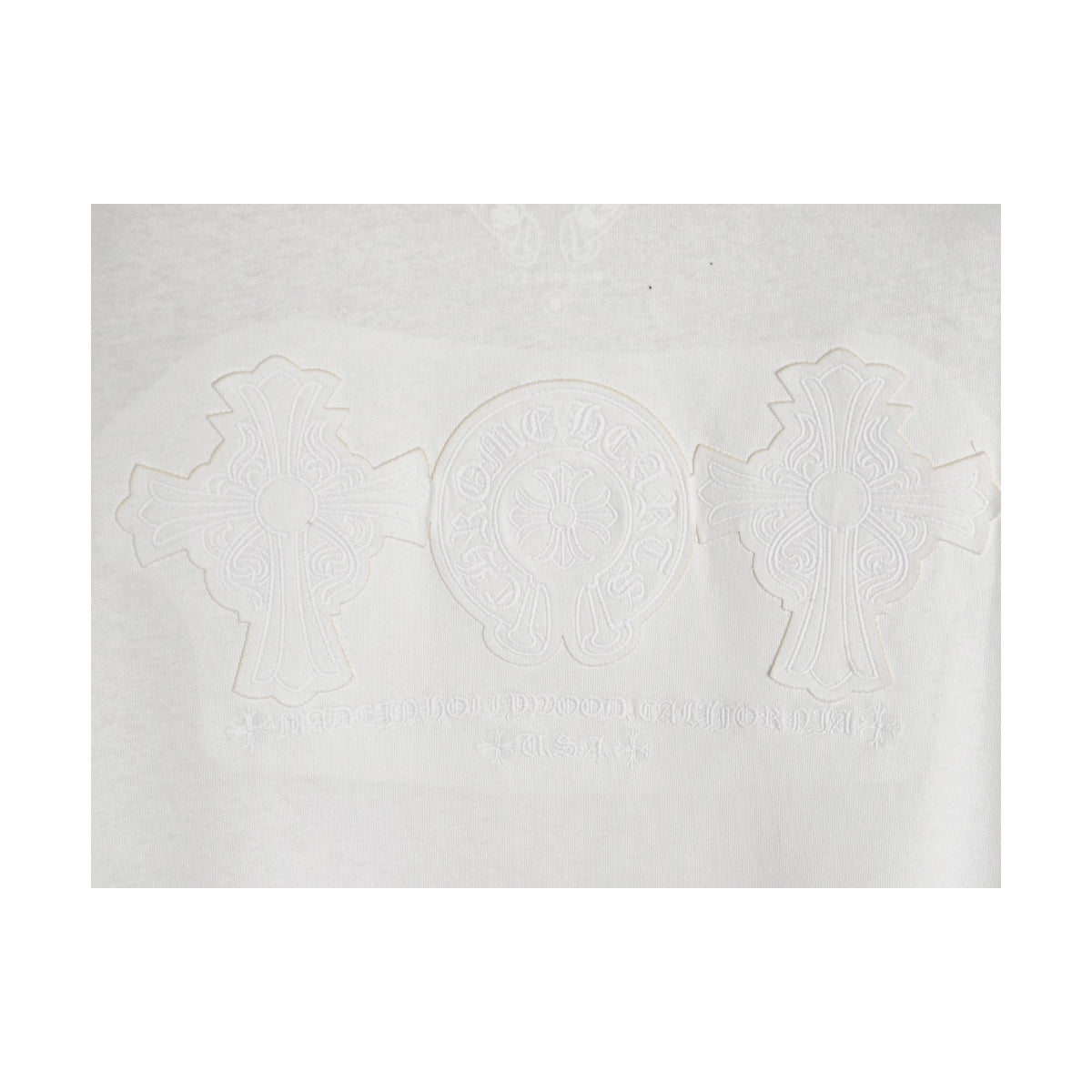 Chrome Hearts tonal back embroidery detail on white